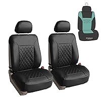 FH Group Deluxe Faux Leather Diamond Pattern Front Set Car Seat Cushions (Solid Black) with Gift - Universal Fit for Cars, Trucks, & SUVs