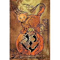 Toland Home Garden 1110542 Tangle Cat and Pumpkin Halloween Flag 12x18 Inch Double Sided for Outdoor Jack O Lantern House Yard Decoration