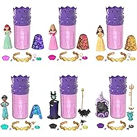 Mattel Disney Princess Toys, Small Doll Surprise, Royal Color Reveal, 6 Surprises Include Doll, Bracelet & 4 Pieces, Princess or Villain Series (Dolls May Vary)