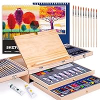 85 Piece Deluxe Wooden Art Supplies, Art Kit with Easel and Acrylic Pad, Art Set for Teens, Adults and Artist Beginners, Creative Gift Box with Wooden Case, Sketching Pencils, Artist Brushes