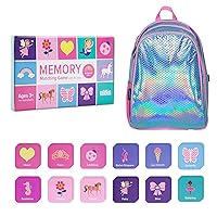 Wildkin 15-inch Backpack and Enchanted Memory Matching Game (36 pc) Bundle: Boost Memory Educational Card, and Comfortable Kids Backpack (Mermaid Scales)