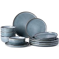 Ceramic Dinnerware Sets for 4, 12 Pieces Stoneware Plates and Bowls Sets, Chip and Scratch Resistant Dishes, Dishwasher & Microwave Safe, Space Blue