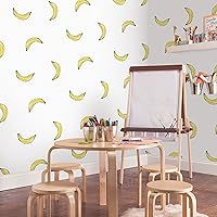 Mr. Kate RMK12543RL Banana Print Peel and Stick Wallpaper, White, Yellow