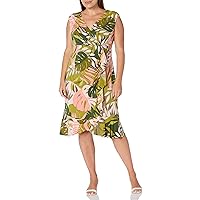 London Times Women's Side Ruched Ruffle Cascade Dress Casual Summer Fun Vacation Tropical Easy