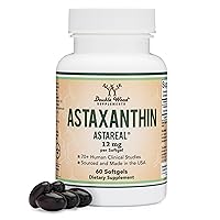 Astaxanthin 12mg Max Strength (AstaReal: Natural Patented Astaxanthin with 70+ Human Clinical Trials - World's Most Studied Brand) Grown, Harvested, and Made in The USA (Astaxantina) by Double Wood