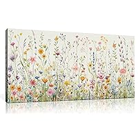 HPINUB Colorful Flower Framed Canvas Wall Art Set, Watercolor Daisy Floral Wall Decor, Wildflower Green Leaf Wall Painting, Multicolour Botanical Art Print for Living Room, Bedroom, Office - 20