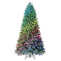7.5 ft Twinkly Pre-Lit Aspen Pine Quick Set Artificial Christmas Tree, App-Controlled Multi-Color RGB Lights