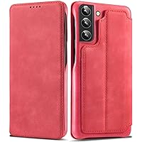 TEETSY- Flip Case for Samsung Galaxy S24 Ultra/S24 Plus/S24, Premium Leather Case with Card Holder Ultra Thin Soft Shockproof Purse Cover,(Red,S24 Plus)
