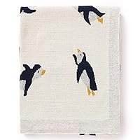 mimixiong 100% Cotton Knitted Baby Blanket Toddler Swaddling Blanket for Newborn Baby with Cute Penguin Pattern Ivory Size 30 x 40 inches