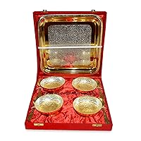 Royal Silver & Gold Indian Plated Bowl Tray 9 Pieces With Box Packing for Gift