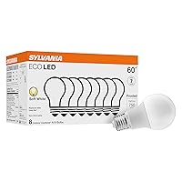 SYLVANIA ECO LED Light Bulb, A19 60W Equivalent, Efficient 9W, 7 Year, 750 Lumens, 2700K, Non-Dimmable, Frosted, Soft White - 8 Count (Pack of 1) (40821)