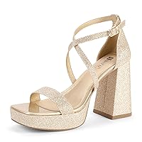 IDIFU IN4 Platform Heels for Women High Strappy Chunky Block Square Toe Heels Sexy Wedding Dress Shoes Open Toe Ankle Strap Heeled Sandals Comfortable Thick Heels