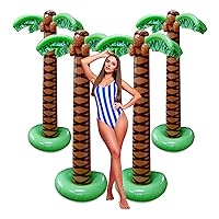 Giant Inflatable Palm Tree 6 Foot - 4PK - Beach Party Decorations for Summer Luau Themed Pool Party, Tropical Hawaiian Blow Up Palm Tree Favors - Poolside Ambiance, Easy Inflation