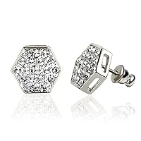 Forever Silver Austrian Crystal Hexagon Earrings Surgical Steel Posts & Comfort Backs E152S