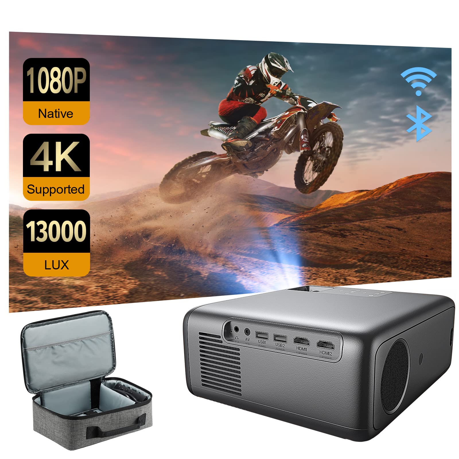 Buy Raydem Video Projector with Case 15000L 550ANSI Native 1080P 200"  Display, 5G WiFi and Bluetooth Outdoor Movie Projector Supports 4K,  HD, Home Theater Projector Compatible with TV Stick,Phone Fado168