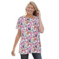 Woman Within Women's Plus Size Perfect Printed Short-Sleeve Crewneck Tee