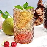 Hobnail-Drinking Glasses 13oz Vintage Glassware Sets Cocktail Juice Glasses Set of 6, Amber