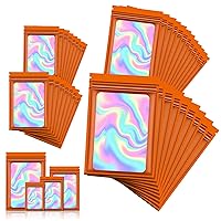 120 PCS Smell Proof Mylar Bags Resealable Odor Proof Bags Holographic Packaging Pouch Bag with Clear Window for Food Storage Eyelash Jewelry Candy Electronics Storage, 4 Sizes (Black) (ORANGE)