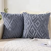 Soft Faux Fur Throw Pillow Covers 26x26 - Plush Short Wool Velvet Decorative Pillow Covers - Couch Sofa Pillow Covers for Living Room - with 3D Diamond Pattern - Set of 2 - Blue Grey