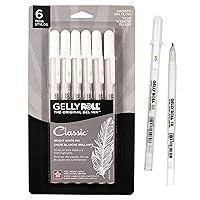 SAKURA Gelly Roll Gel Pens - Fine Point Ink Pen for Journaling, Art, or Drawing - Classic White Ink - Assorted Point Sizes - 6 Pack