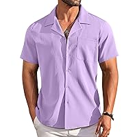 COOFANDY Men's Casual Button Down Shirts Short Sleeve Summer Beach Shirt Fashion Textured Shirts with Pocket