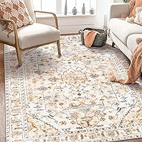 SERISSA Area Rug 3x5 Boho Peach Cream Rugs for Bedroom, Washable Kitchen Rugs Non-Slip, Ultra Soft Print Distressed Vintage Entry Rug Low-Pile Throw Rug Carpet for Nursery Living Room Dorm Decor