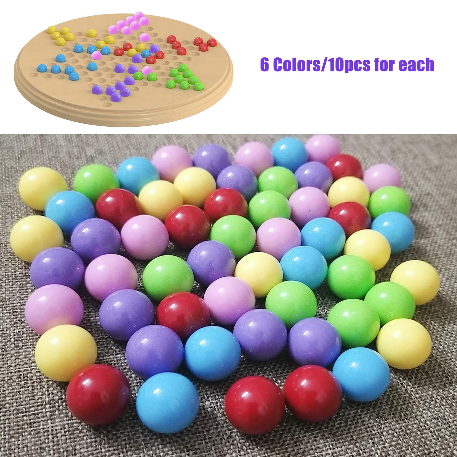 Hotusi 60 Pcs Chinese Checkers Marbles Balls in 6 Colors,14mm Game Replacement Marbles Balls for Marble Run, Marbles Game