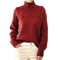 Turtle Neck Cable Knit Sweater for Women Plain Warm Pullover Jumper Winter Fall Long Sleeve Sweaters Blouse Tops