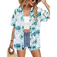 ChainJoy Women's Soft Cool Button Down Hawaiian Shirts Short Sleeve