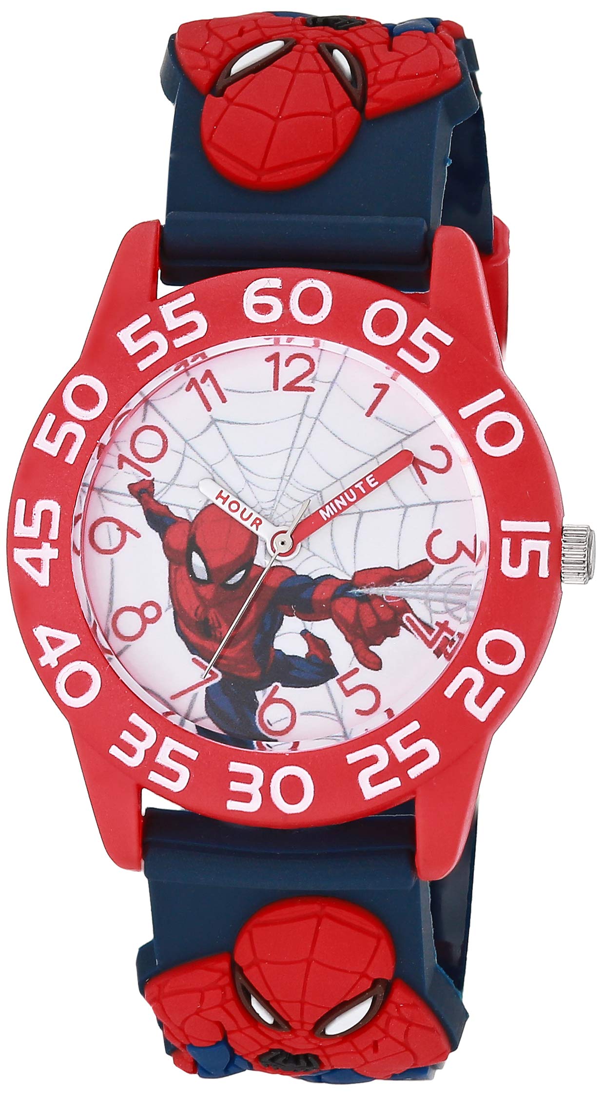 Marvel Spider-Man Boys' Red Plastic Time Teacher Watch, Spider-Man 3D Strap, WMA000413