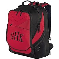 TEEAMORE Custom Travel Laptop Backpack Add Your Embroidered Monogram Computer Water Resistant Bag Chili Red Black