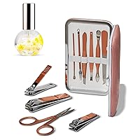 Blossom 10 in 1 Professional Manicure, Pedicure + Facial Tools Grooming Kit, Stainless Steel Nailcare Nail Clipper Kit with Travel Case + 0.5oz Lily Scented Cuticle Oil, 2 Pack Bundle