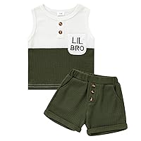 Summer Toddler Baby Boy Short Set Unisex Waffle Outfits Vest Tops Elastic Solid Shorts Newborn Clothes Set 2PCS
