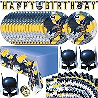 Batman Birthday Party Supplies | Batman Party Supplies | Batman Birthday Decorations | Batman Party Decorations | With Banner, Table Cover, Masks, Plates, Napkins, Button | For Boys or Girls | Serves