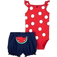 Baby Girls' 2 Piece Polka Dot Bodysuit Short Set with Watermelon Applique on Pants Size Newborn