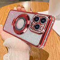 Losin Compatible with iPhone 14 Pro Max Glitter Magnetic Case with Invisible Stand [Compatible with MagSafe] Luxury Bling Rhinestone Full Camera Lens Protection Cover for Women and Girls, Red