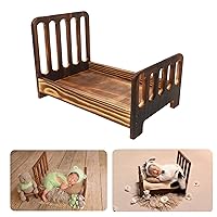 M&G House Brown Newborn Photography Props Wooden Bed Vintage Bed Baby Photo Prop Newborn Photo Bed Photography Prop Baby Photoshoot Props Baby Doll Bed Accessories Pretend Play Props Newborn Bed Prop