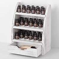 Wooden Essential Oil Storage Essential Oils Holder Nail Polish Display Rack Cosmetic Display Cases with Drawer & 3 Tiers Removable Shelf, Holds 45 Bottles Size 5/10/15/20/30 ML