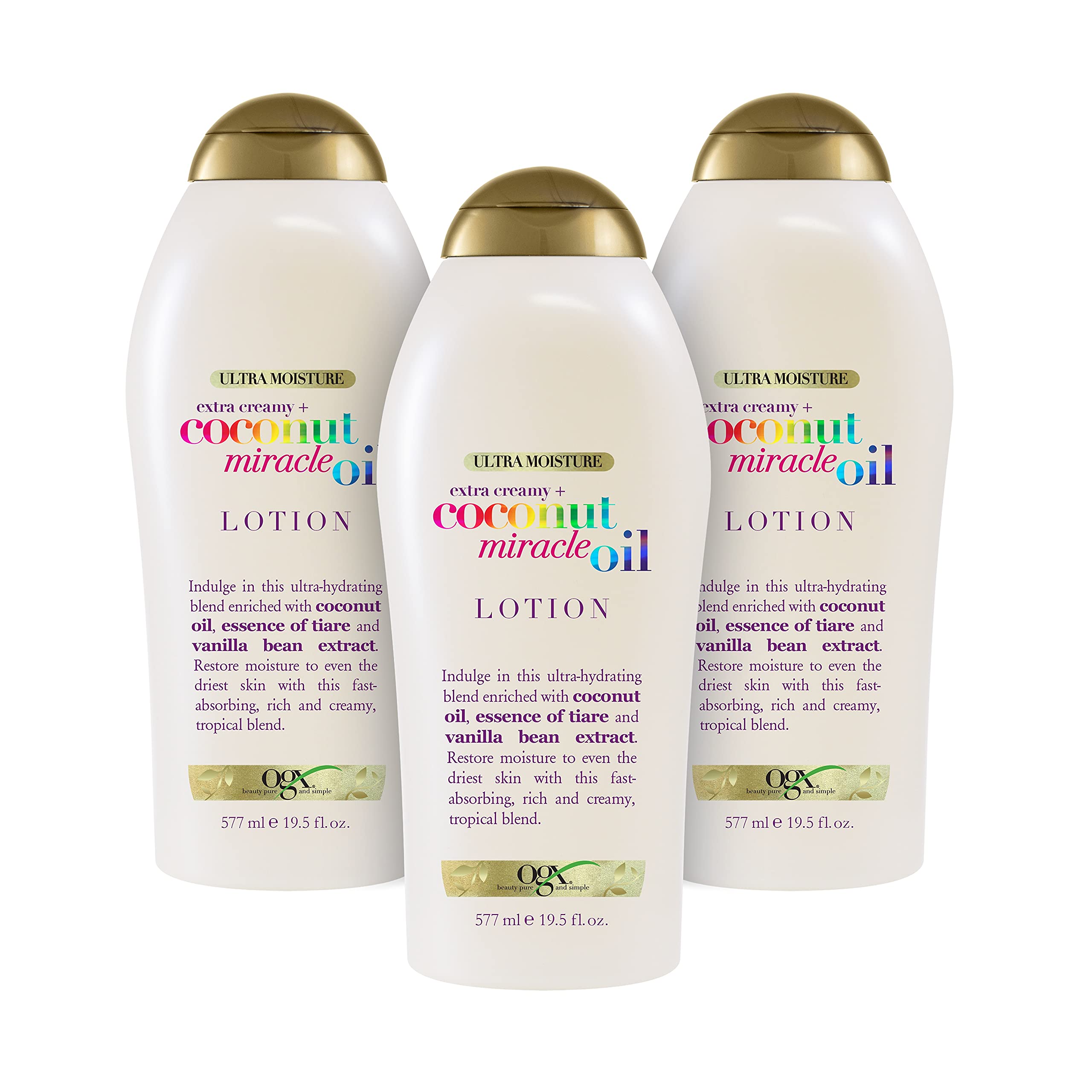 OGX Extra Creamy + Coconut Miracle Oil Ultra Moisture Lotion, 19.5 Ounce (Pack of 3)