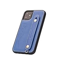 [HANATORA] iPhone11 Case Italian Leather Smartphone Case Fall Prevention Impact Stand Function Genuine Leather Handy Belt Hand Made Strap Hall Blue Cyan GH-11-BLUE