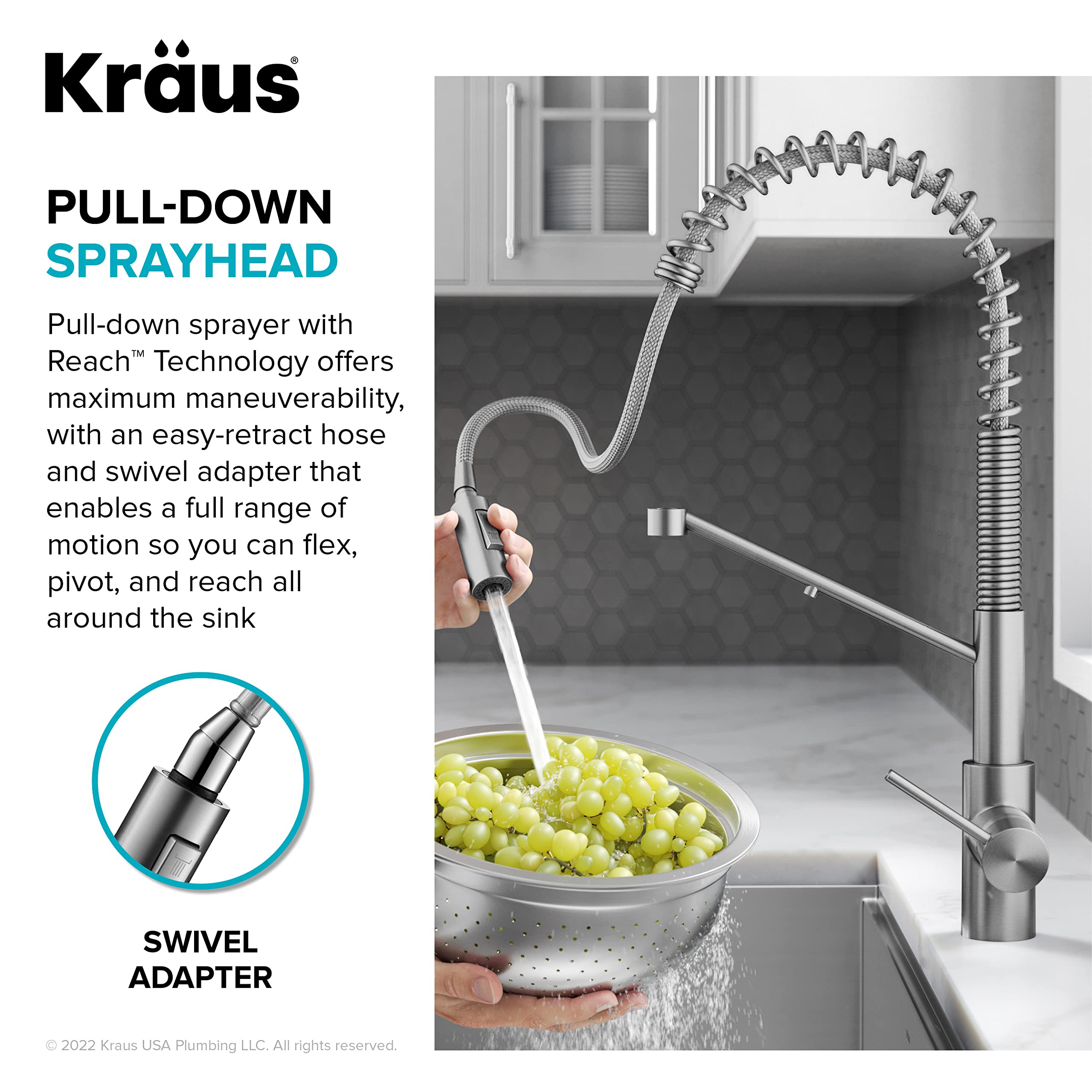 KRAUS Oletto 2-in-1 Commercial Style Pull-Down Single Handle Water Filter Kitchen Faucet for Reverse Osmosis or Water Filtration System in Spot-Free Stainless Steel, KFF-2631SFS