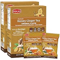 Pocas Honey Ginger Tea - Instant Tea Powder Packets with Ginger Honey Crystals Tea, Non-GMO/Gluten Free/Caffeine Free, 20 Count (Pack of 2)