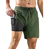Mens Swim Trunks 5 Inch Bathing Suits Quick-Dry Swimming Shorts with Printed Compression Liner and Zipper Pockets