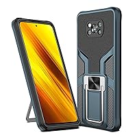 Shockproof Case for Xiaomi Poco X3/Poco X3 NFC/Poco X3 Pro Case Cover with Holder Kickstand, Heavy Duty Protective Bumper Armour Phone Shell with Magnetic - Cyan