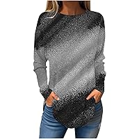 Women's Fashion Tshirts Long Sleeve Spring Shirts Colorful Gym Tops Loose Tunic Tops Crewneck Tshirts Hide Belly Tees, Spring Blouses for Women, Ladies Tops and Blouses