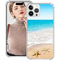 Case Compatible with iPhone 14 Pro Cute Aesthetic Kawaii Designer Beach Pattern, Cute Case Girly for Women Girls Phone 14 Pro Wave Starfish Summer Sandy Sand Beachy Waves Ocean Sea Life