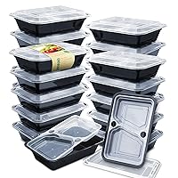Enther 36oz Meal Prep Containers 20 Pack 3 Compartment with Removable Insert Tray 2 Tier Food Storage Bento Box with Lid, BPA Free Reusable Lunch Box Stackable/Microwave/Dishwasher/Freezer Safe Black