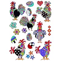 Chicky Roosters 2-Sheet Accents - Original Premium Peel and Stick Decor - Washable and Removable - Heat and Water Resistant - Non-Toxic - Dishwasher Safe