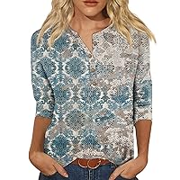 Valentines Day Gifts for Him,Button Down Shirt for Women 3/4 Sleeve Floral Printed V Neck Basic Tops Fashion Lightweight Y2K Pocket Blouse Clothes for Women