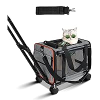 Dog Cat Carrier with Wheels Foldable Pet Carrier Airline Approved with Telescopic Handle and Shoulder Strap, Protable TSA Approved Rolling Pet Carrier for Small Dogs Cats Under 20lb
